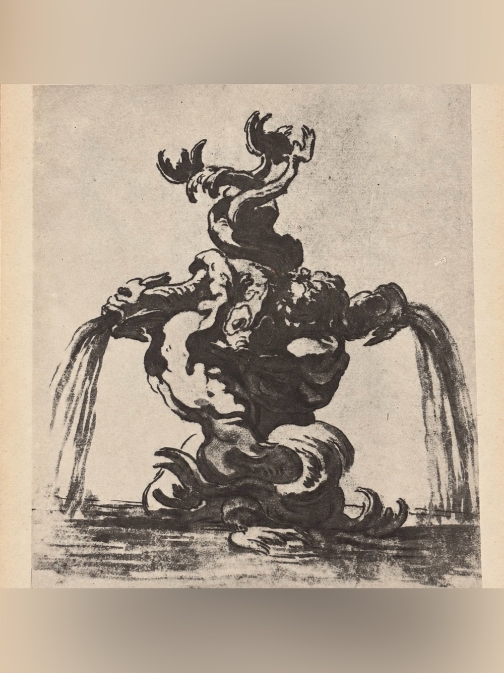 FOUNTAIN DESIGN Giovanni Gian Lorenzo Bernini Fine Art Print Antique Vintage 40s